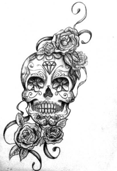 410x600 Shoulder....skull And Roses Tattoos Caravera Skull, Skulls - Tattoo Skull Sketch