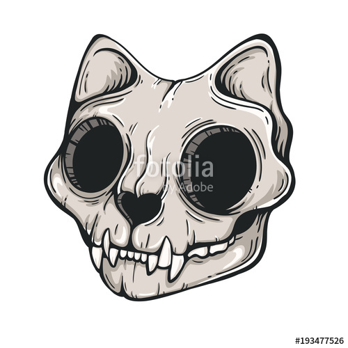 500x500 Cat Skull Sketch. Scary Illustration. Vector Line Art. Modern - Tattoo Skull Sketch