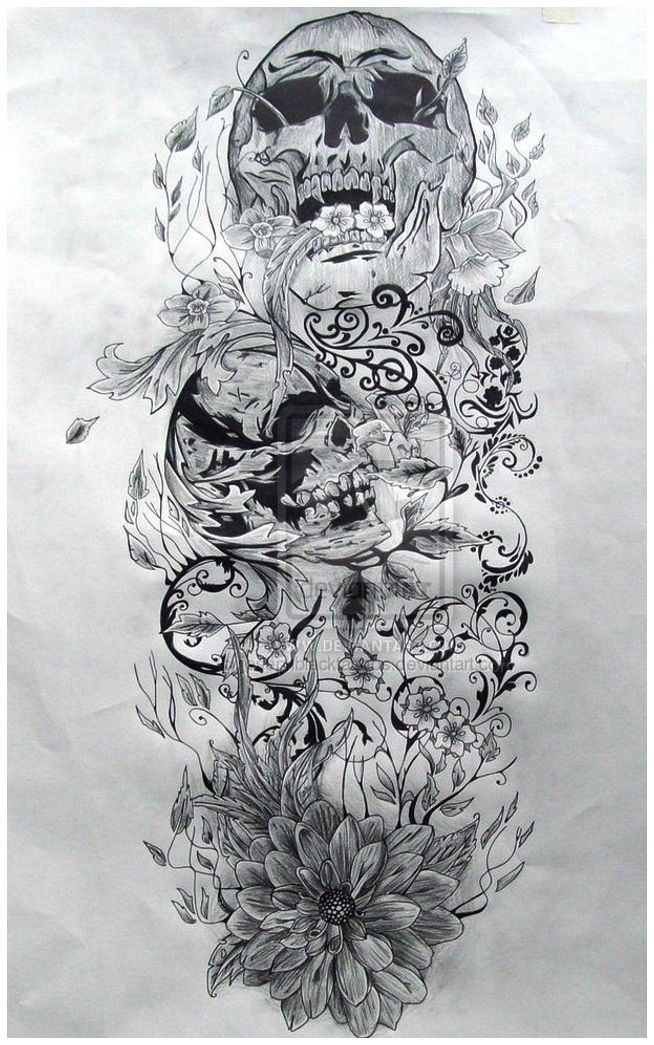 654x1045 Awesome Skull Ideas Skull Sleeve Tattoo Designs - Tattoo Sleeve Sketches