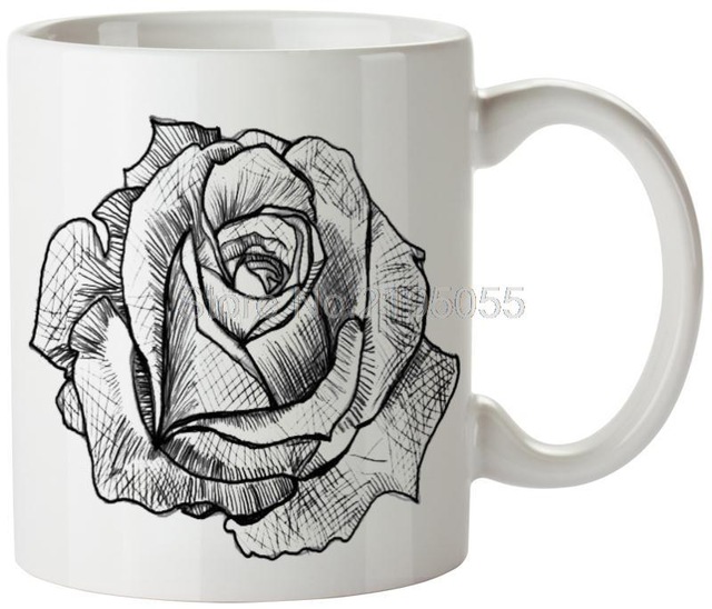 640x548 Sketch Flower Rose Personalized Coffee Cups Tea Cup White Coffee - Tea Cup Sketch