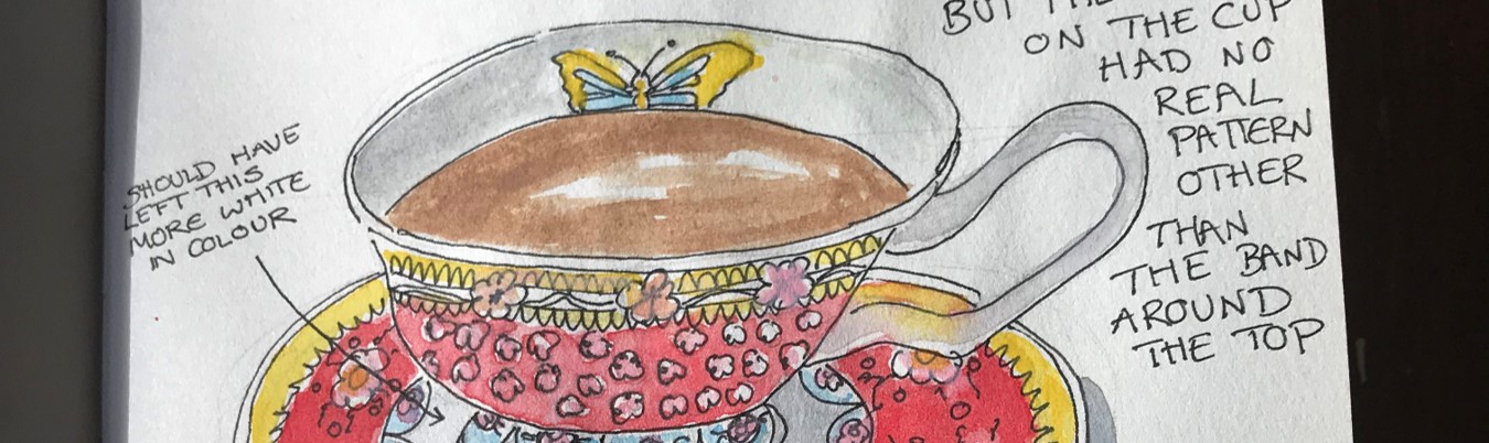 1350x402 Tea Cup Sketch Rag Tag Magpie - Tea Cup Sketch