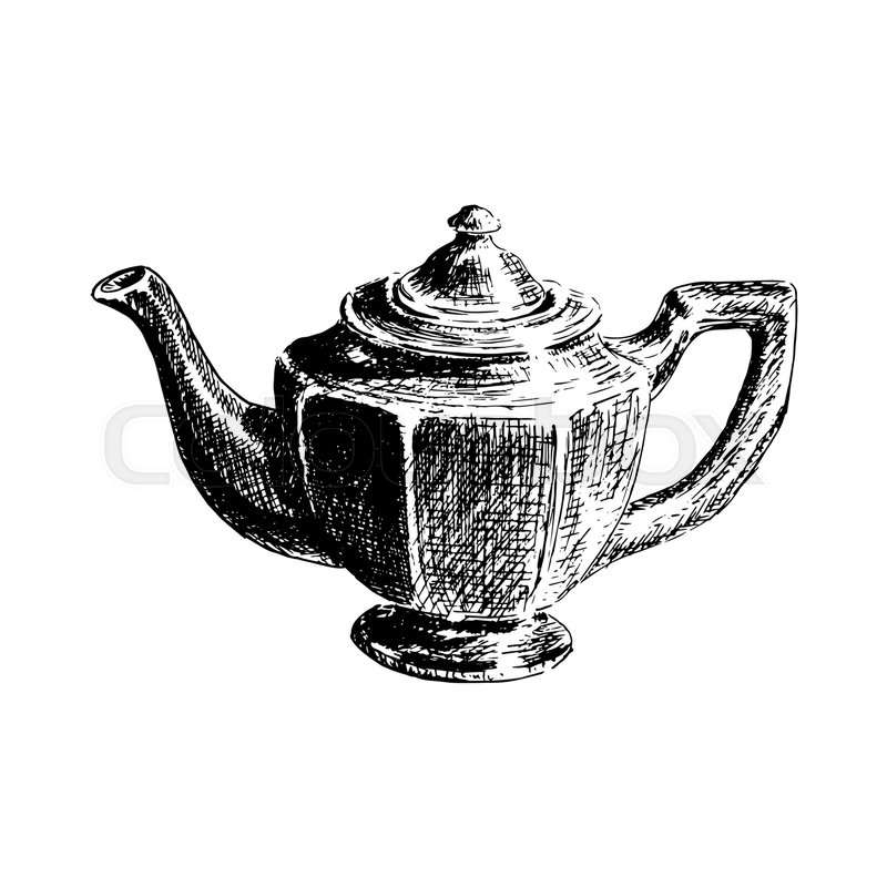 800x800 Graphic Hand Drawn Tea Pot On White Background. Kitchenware - Tea Kettle Sketch
