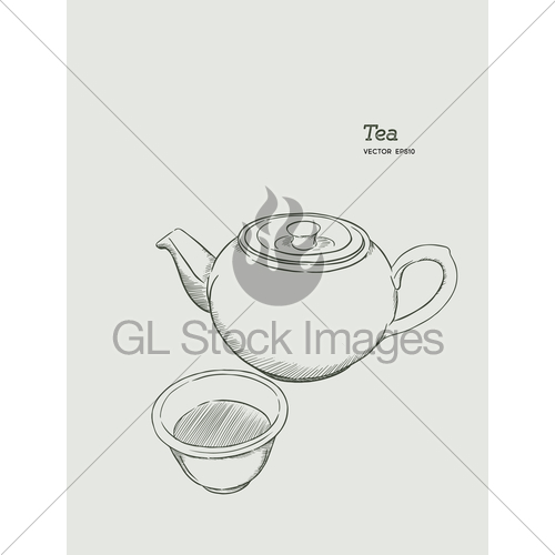 500x500 Set Of Hot Tea, Kettle And Glass. Hand Draw Sketch Vector. Gl - Tea Kettle Sketch