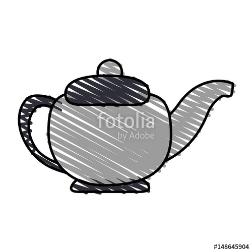 500x500 Color Crayon Stripe Gray Tea Kettle For Hot Drinks Vector - Tea Kettle Sketch