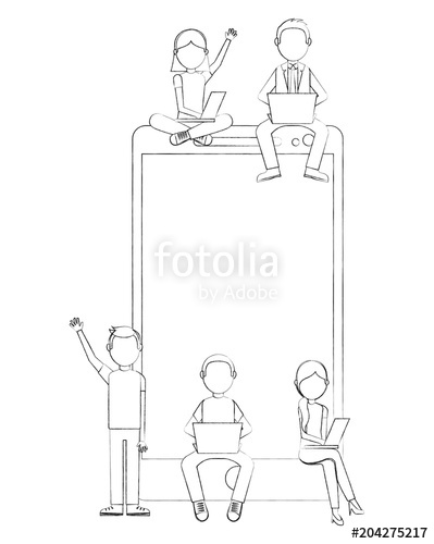 399x500 Teacher And Student School With Smartphone Device Vector - Teacher And Student Sketch