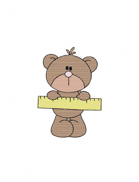 489x640 Bear Holding Ruler Sketch Embroidery Design - Teacher Sketch Images