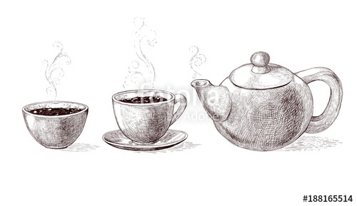 500x289 Vector Black And White Sketch Illustration Of Fresh Brewed Hot And - Teacup Sketch