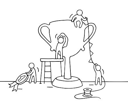 449x385 Sketch Of Working Little People With Cup, Premium Clipart - Teamwork Sketch