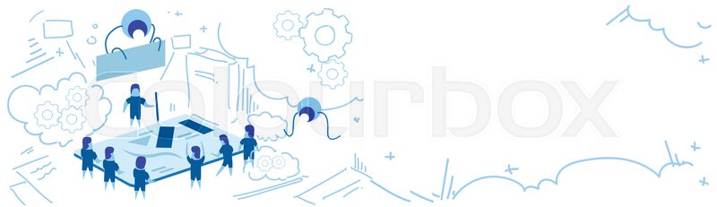 800x231 Tablet Screen Planning Strategy People Group Brainstorming - Teamwork Sketch