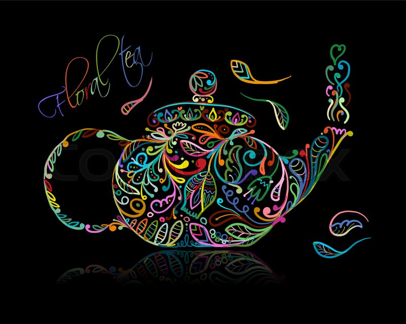 800x640 Teapot Sketch With Floral Tea For Your Design Stock Vector - Teapot Sketch