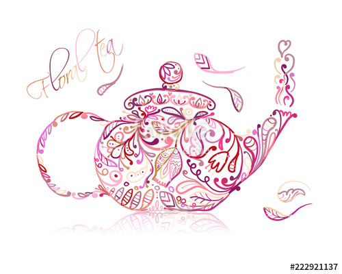 500x400 Teapot Sketch With Floral Tea For Your Design Stock Image And - Teapot Sketch