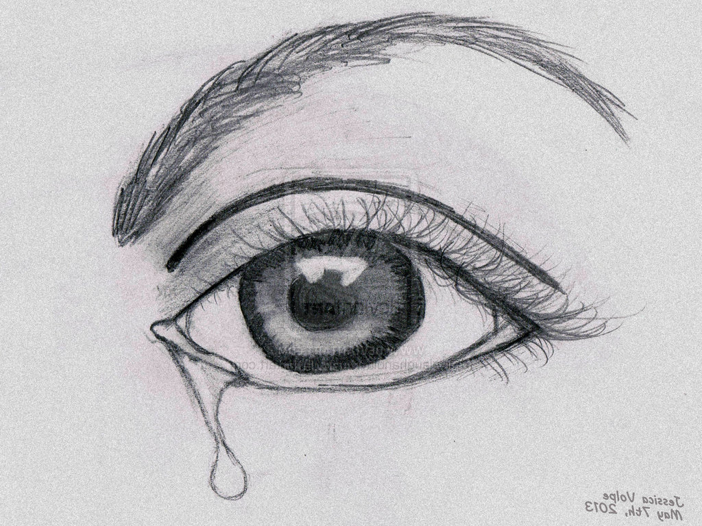 1024x768 Pencil Drawing Of An Eye Crying - Tears Sketch