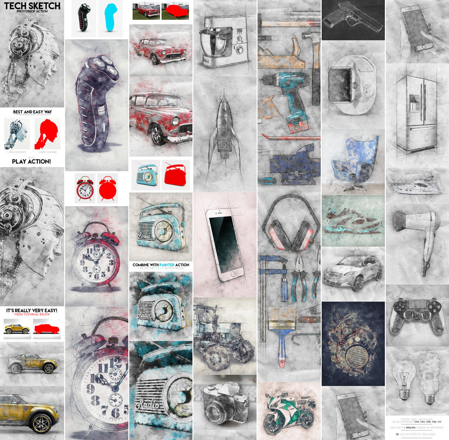 903x885 Tech Sketch Photoshop Action By Graphicassets - Tech Sketch