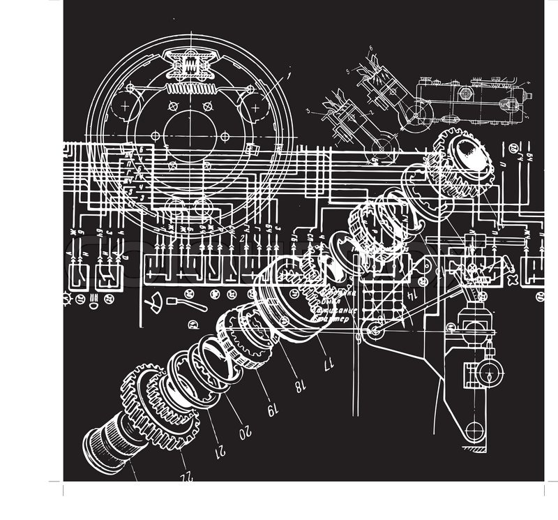 800x745 Technical Drawing Or Blueprint On Black Background Stock Vector - Technical Sketch