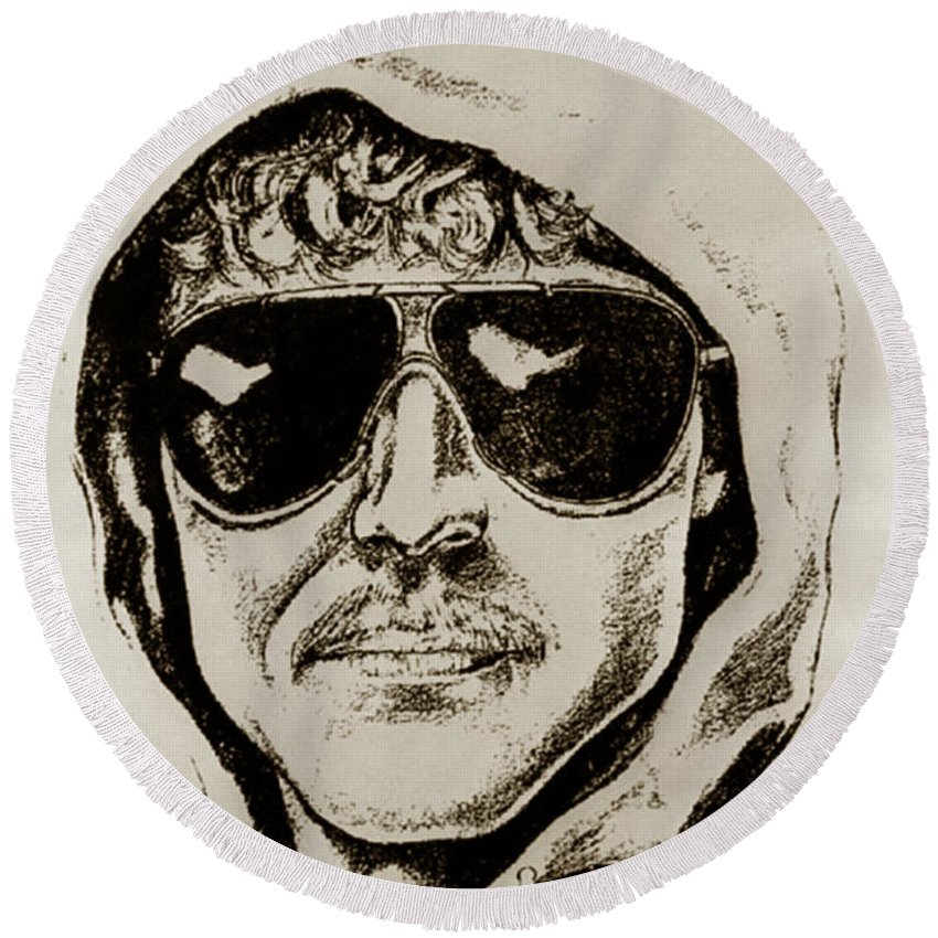 850x850 Unabomber Ted Kaczynski Police Sketch 2 Round Beach Towel For Sale - Ted Kaczynski Sketch