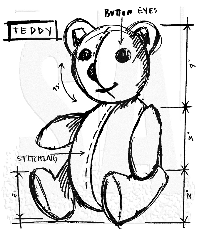 677x800 Tim Holtz Wood Mounted Stamp - Teddy Sketch