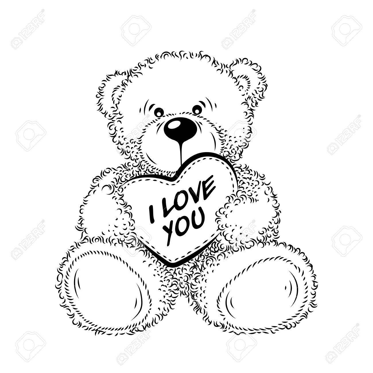 1300x1300 Cute Teddy Bear Sketch Images Cute Drawing Teddy Bear With Heart - Teddy Sketch