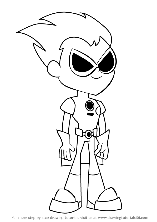 597x844 Learn How To Draw Robin From Teen Titans Go (Teen Titans Go!) Step - Teen Titans Sketch