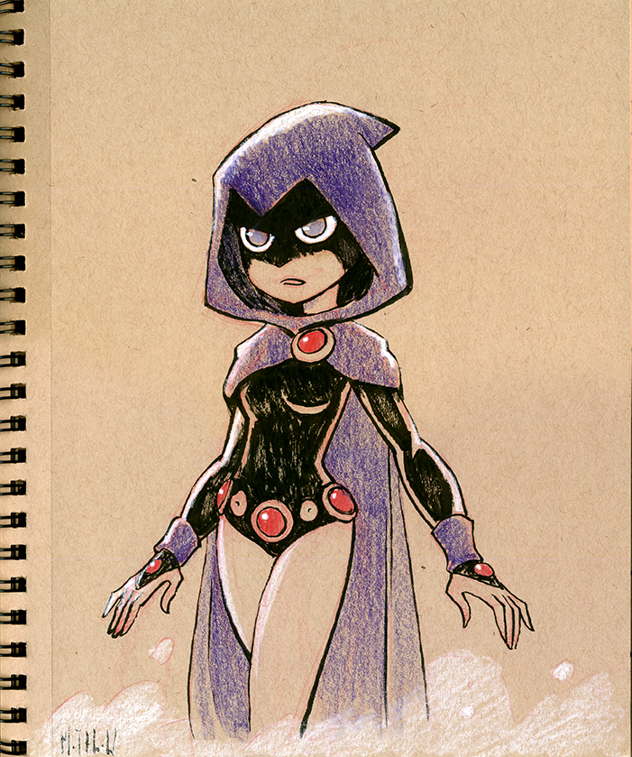 701x839 Mighty M@u Monster Robot Teen Titans Raven!!! Slc Comi Con Sketch 003 - Teen Titans Sketch