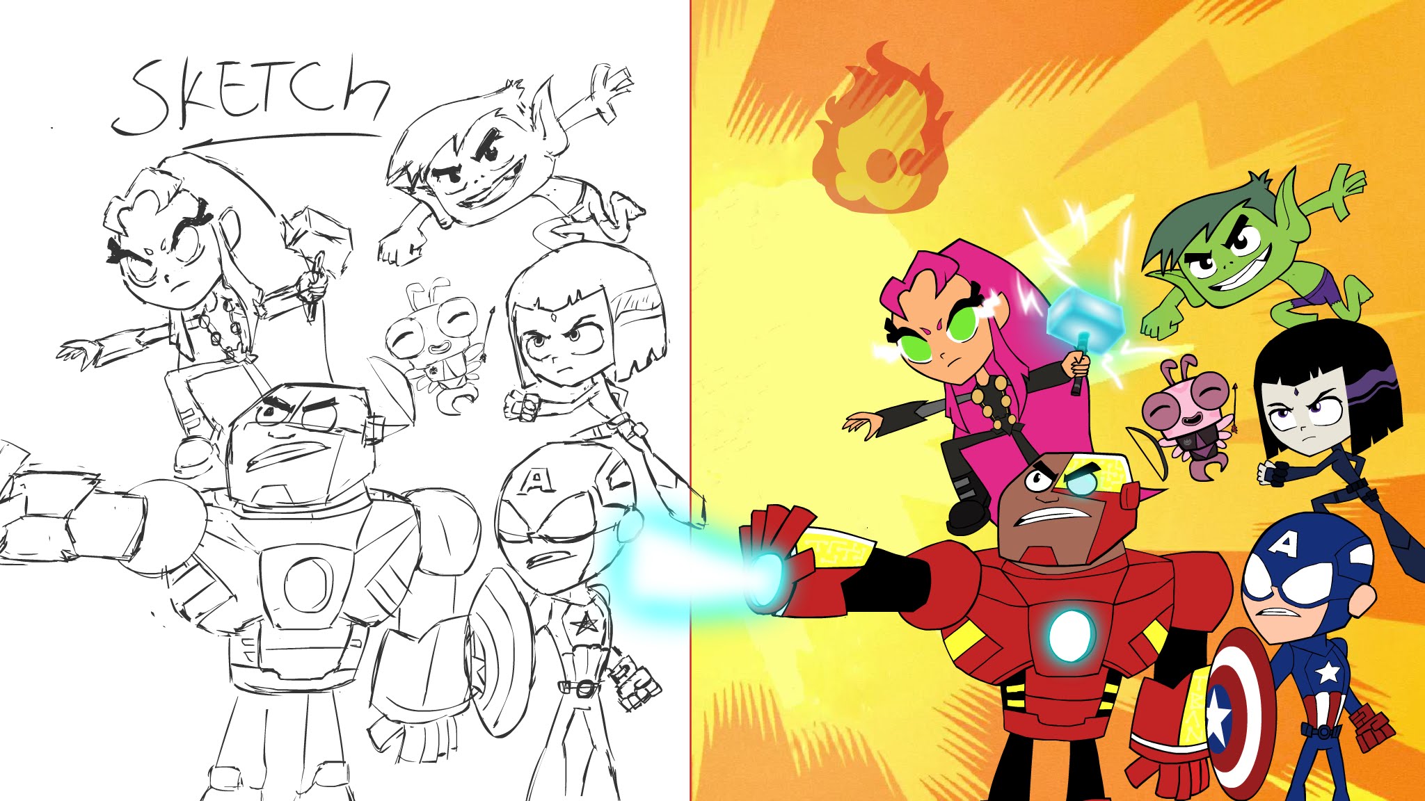 2048x1152 Teen Titans Go As The Avengers (Speed Drawing) - Teen Titans Sketch