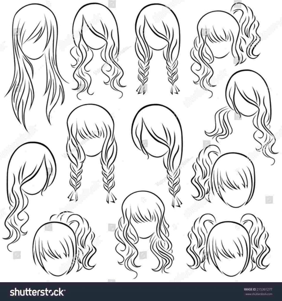 960x1024 Set Female Hairstyles Sketch Teenage Girl Hand Drawing Stock - Teenage Girl Sketch