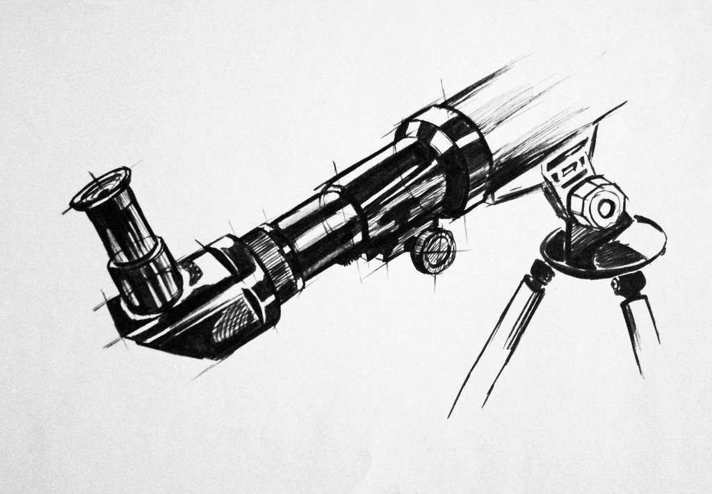 1024x711 Telescope Sketch A3 Marker 2010 Saulius Baradinskas - Telescope Sketch