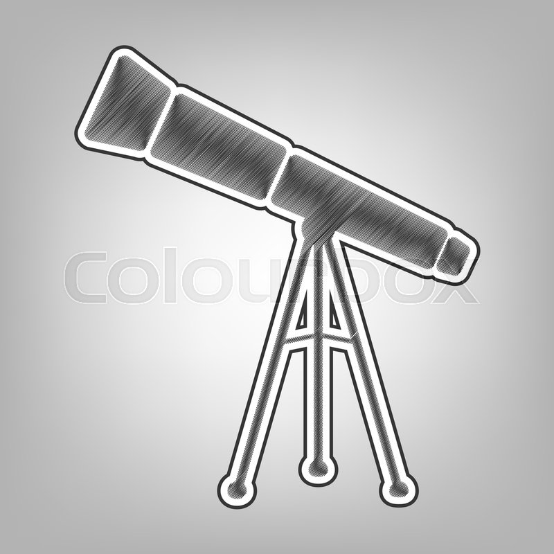 800x800 Telescope Simple Sign. Vector. Pencil Sketch Imitation. Dark Gray - Telescope Sketch