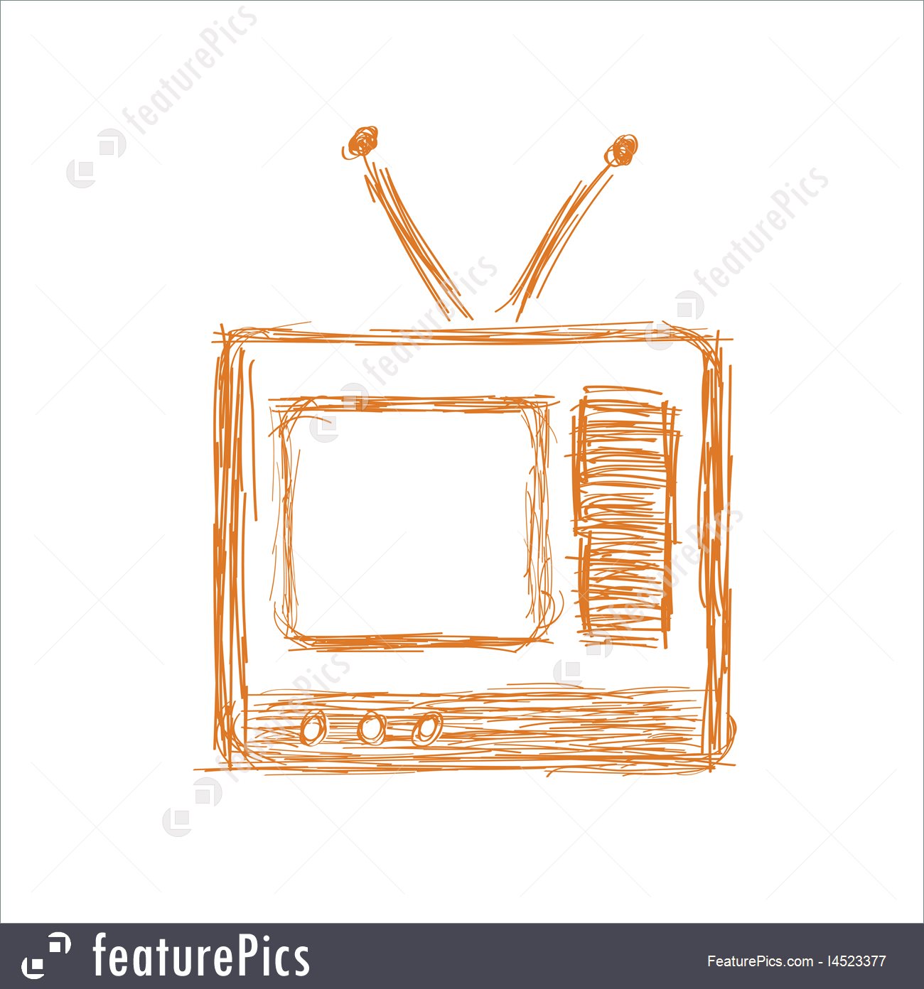 1300x1392 Illustration Of Hand Drawn Sketch Of A Vintage Tv - Television Sketch