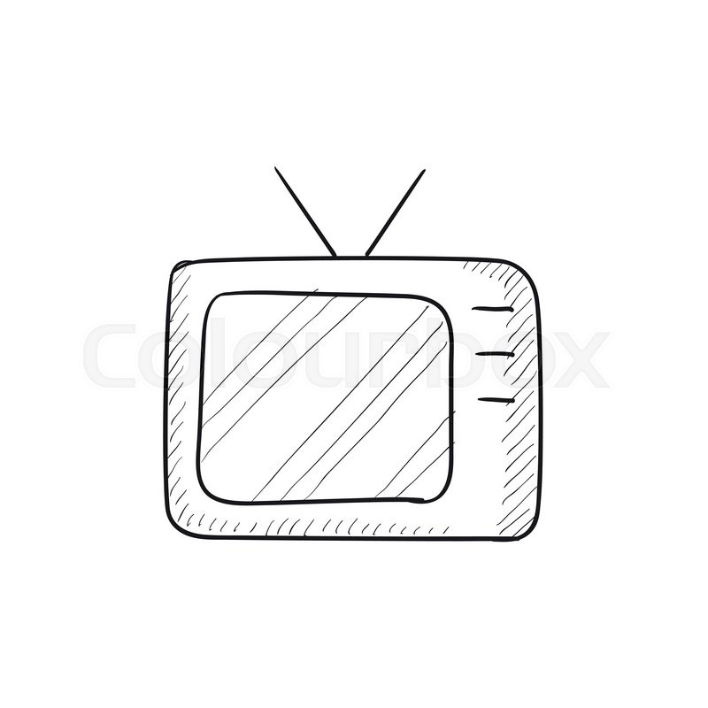 800x800 Retro Television Vector Sketch Icon Isolated On Background. Hand - Television Sketch