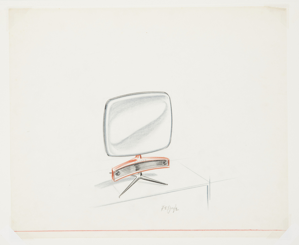 1024x839 Drawing, Concept Sketch For Predicta Television, Ca. 1959 - Television Sketch