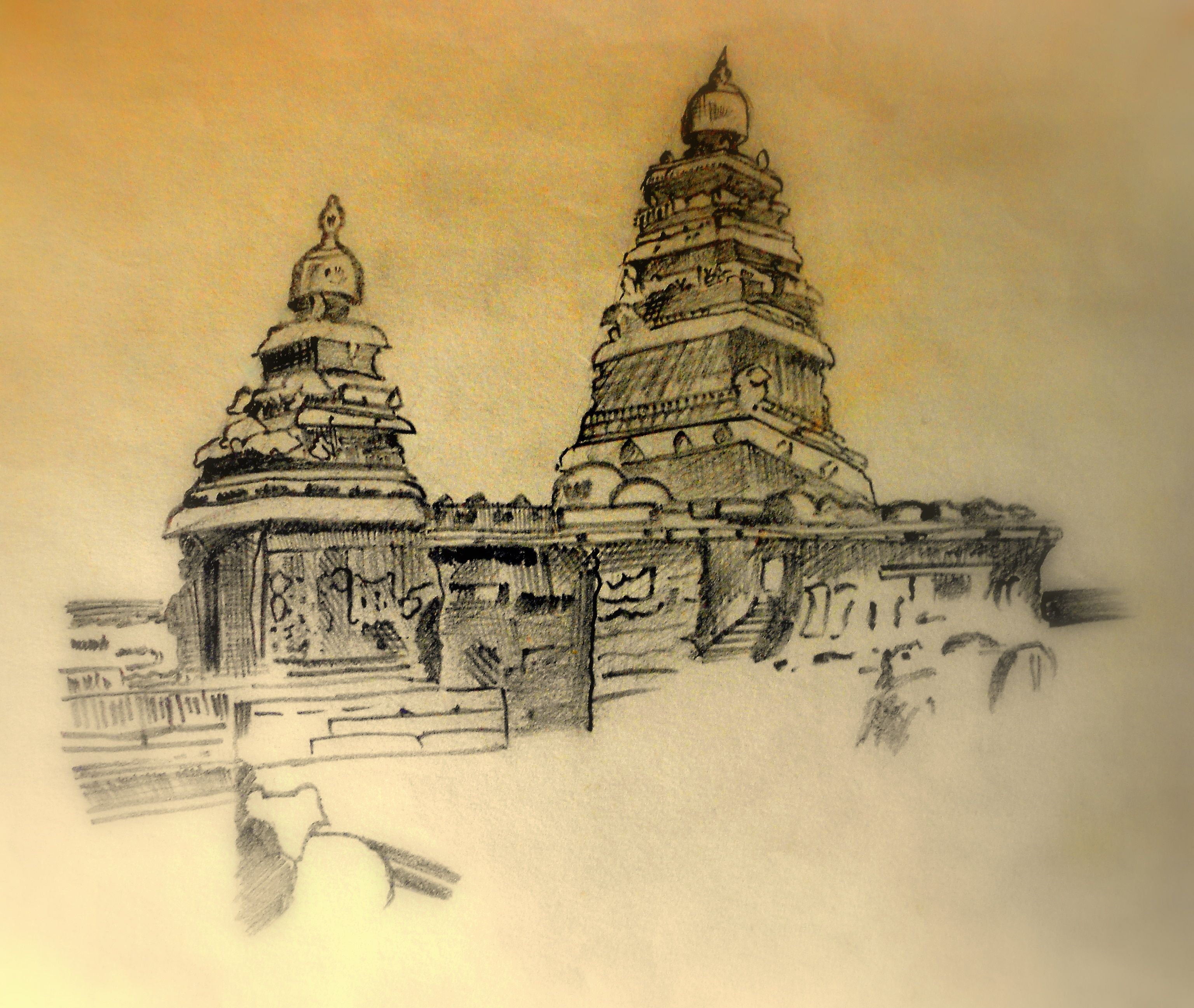 3072x2594 Easy Temples Of Tamilnadu To Draw - Temple Sketch