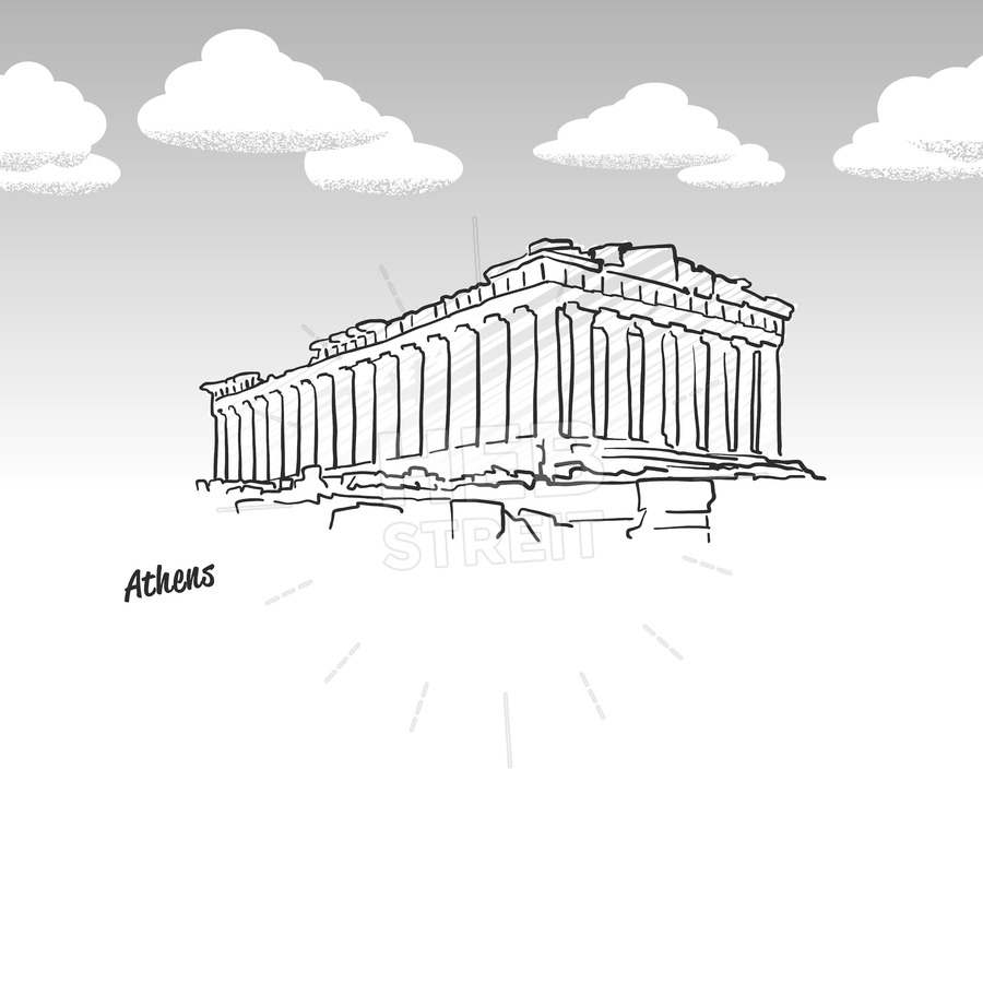 900x900 Athens, Greece Famous Temple Sketch Hebstreits - Temple Sketch
