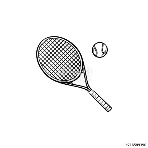 500x500 Tennis Racket And Tennis Ball Hand Drawn Outline Doodle Icon - Tennis Ball Sketch