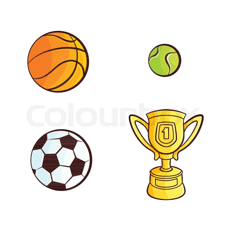 800x800 Vector Flat Sketch Sport Equipment Set. Basketball, Football Or - Tennis Ball Sketch