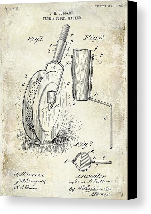 529x750 1903 Tennis Court Marker Patent Drawing Canvas Print Canvas Art - Tennis Court Sketch