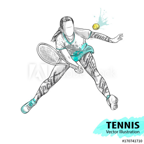 500x500 Hand Sketch Of American Tennis Player. Vector Sport Illustration - Tennis Player Sketch