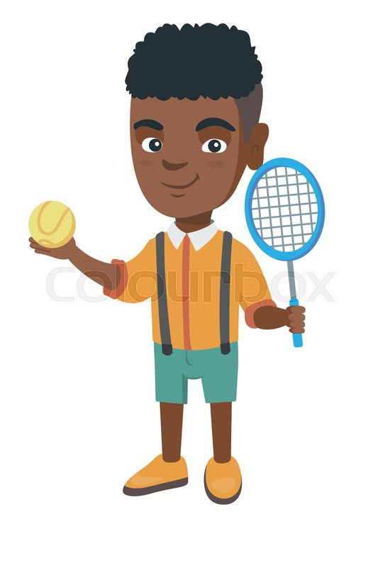 550x800 Little African Tennis Player Holding A Tennis Racket And A Ball - Tennis Player Sketch