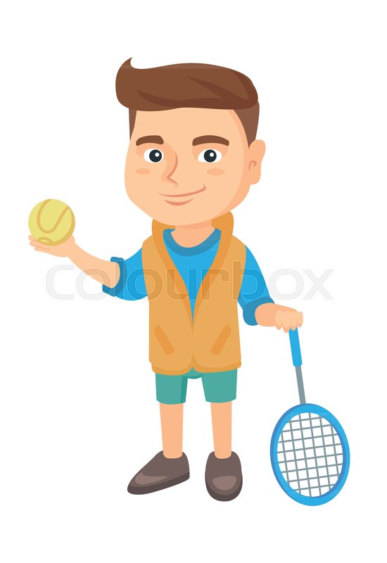 550x800 Little Caucasian Tennis Player Holding A Tennis Racket And A Ball - Tennis Player Sketch