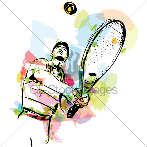 500x500 Sketch Of One Man Tennis Player At Service Serving Silhou... Gl - Tennis Player Sketch