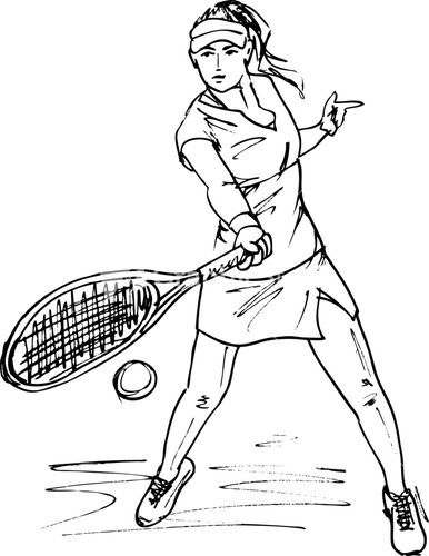 386x500 Sketch Of Woman With Tennis Racket. Vector Illustration - Tennis Player Sketch