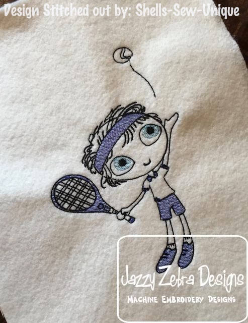 493x640 Swirly Boy Tennis Player Sketch Embroidery Design - Tennis Player Sketch