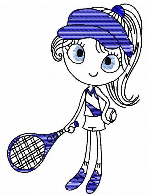 489x640 Swirly Girl Tennis Player Sketch Embroidery Design - Tennis Player Sketch