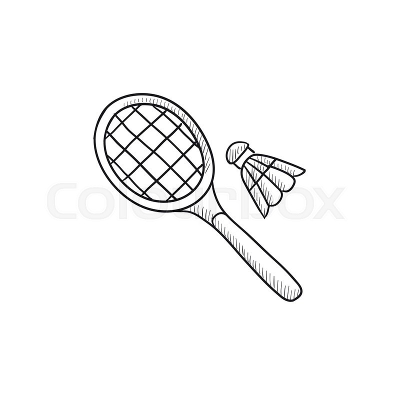 800x800 Shuttlecock And Badminton Racket Vector Sketch Icon Isolated On - Tennis Racket Sketch