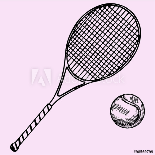 500x500 Tennis Racket And Ball, Doodle Style, Sketch Illustration, Hand - Tennis Racket Sketch