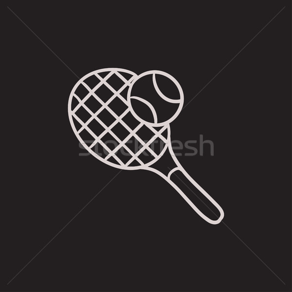 600x600 Tennis Racket And Ball Sketch Icon. Stock Photo Andrei Krauchuk - Tennis Racket Sketch
