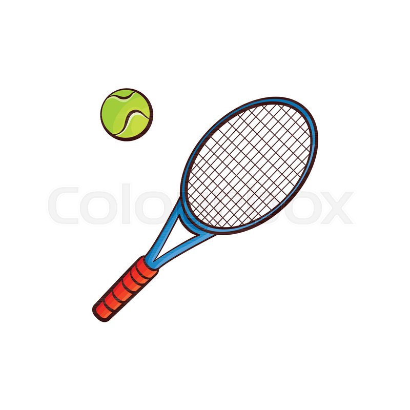 800x800 Vector Flat Sketch Tennis Ball, Racquet Sport Equipment Object For - Tennis Racket Sketch