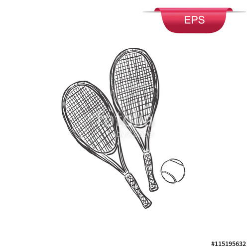 500x500 Tennis Rackets And Ball, Sketch Style, Vector Illustration Stock - Tennis Racket Sketch