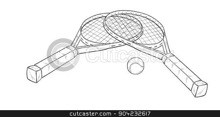 450x239 Two Tennis Racquets And Ball, Sketch Stock Vector - Tennis Racket Sketch