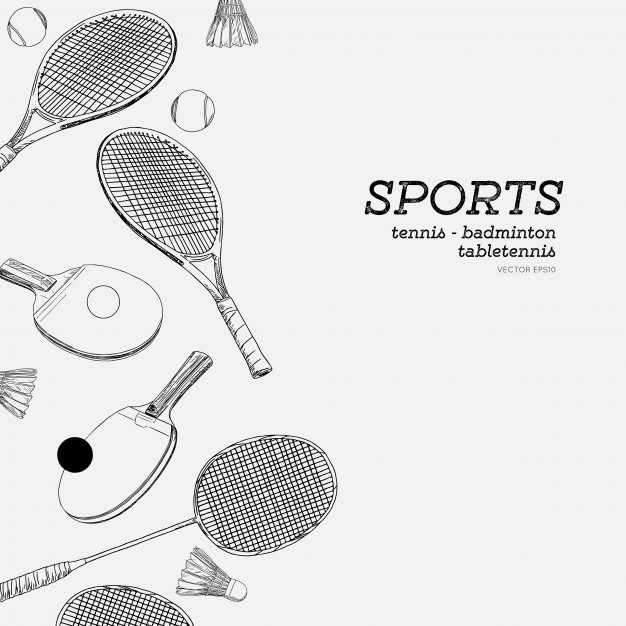 626x626 Set Of Sports Hand Draw Sketch Vector. Badminton , Tennis And - Tennis Sketch