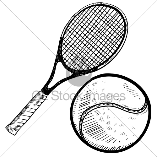 500x500 Tennis Ball And Racquet Sketch Gl Stock Images - Tennis Sketch